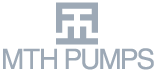 Logo of MTH Pumps featuring a dark blue, stylized geometric design above the text "MTH PUMPS" in the same color.