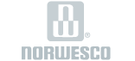 Logo of Norwesco featuring stylized blue text with a square containing vertical shapes above the name.